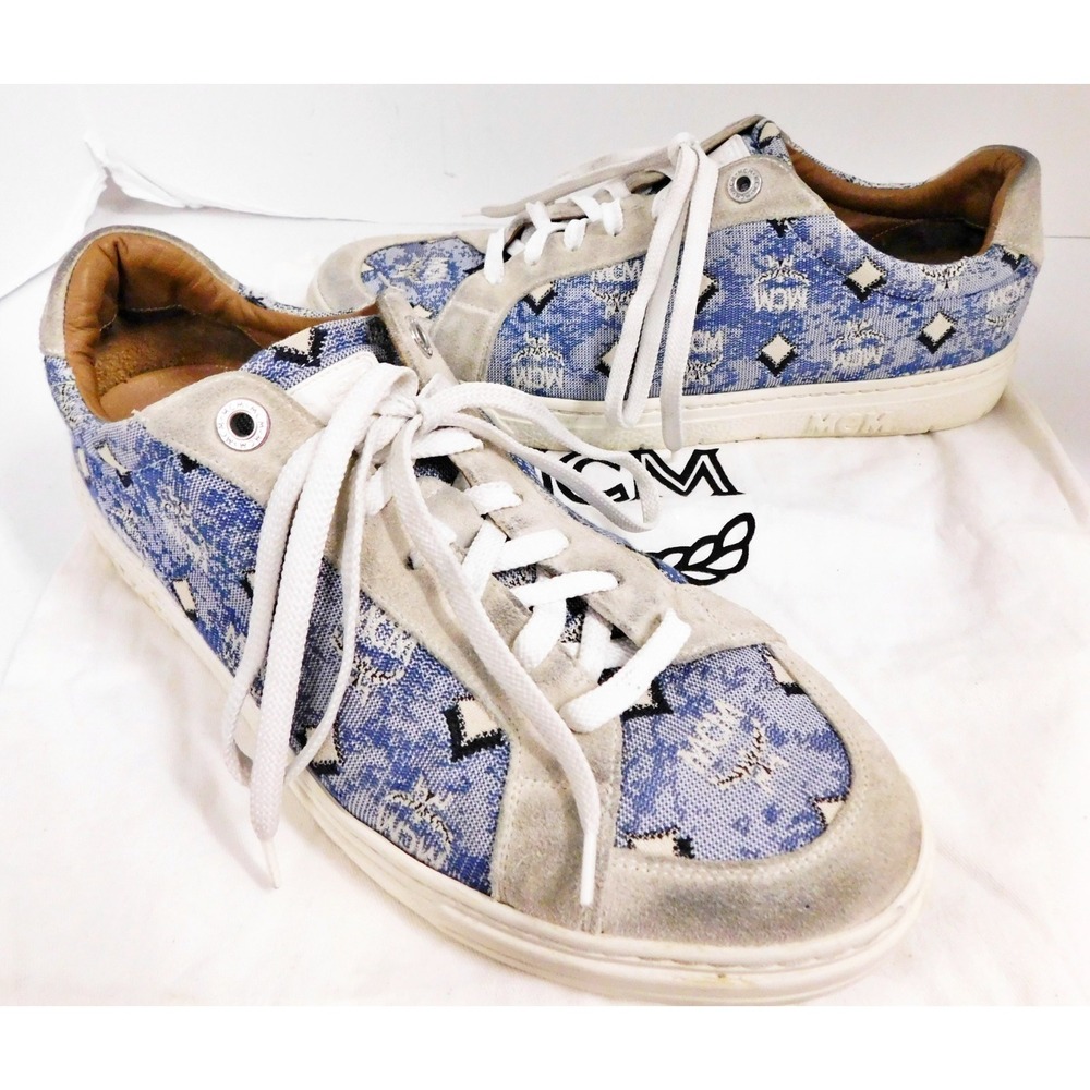 MCM Mens Terrain Lo Vintage Jacquard Monogram Blue Sneakers Italy 41 US sz 8